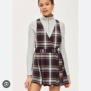 Topshop Tartan Plaid Pinafore Mini Dress in Black & Red - Size 8
